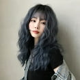 thumbnail image 3 of Chic Korean Fashion 21 Inch Long Fluffy Curly Wavy Wig Bangs, Natural Heat-Resistant Synthetic Hair Wigs with Fringe For Cosplay and Daily Wear (Blue Ombre), 3 of 6