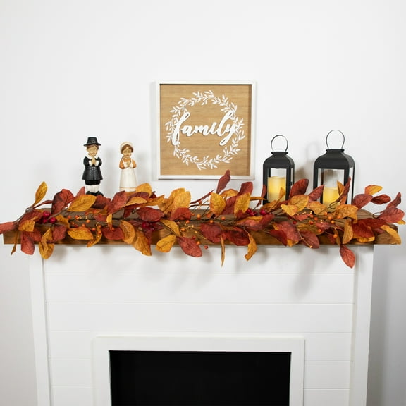 Northlight 5' x 8" Berries with Orange and Red Leaves Artificial Fall Harvest Garland, Unlit