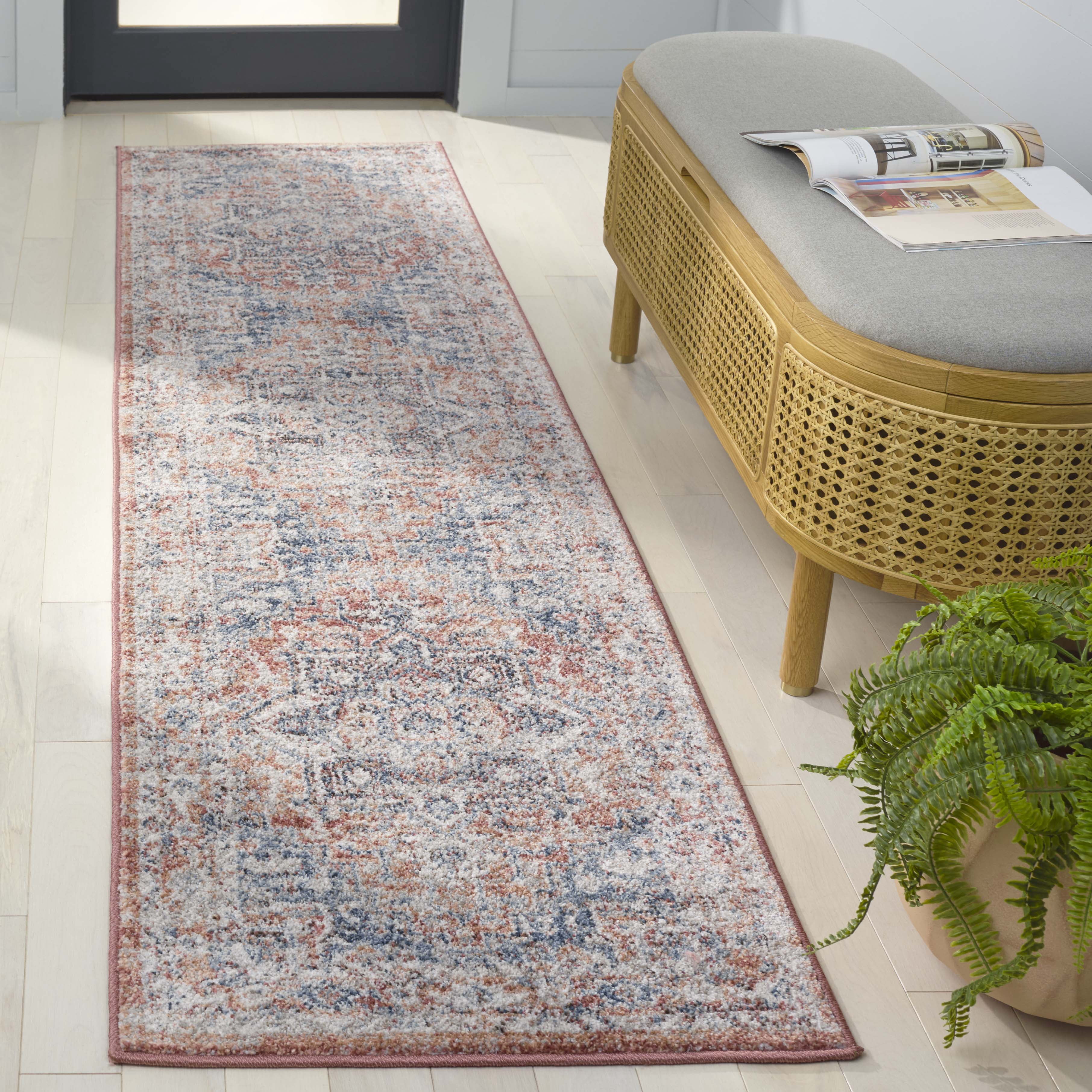 SAFAVIEH Vintage Tabriz Abagail Medallion Runner Rug, Rust/Blue, 2' x 8'