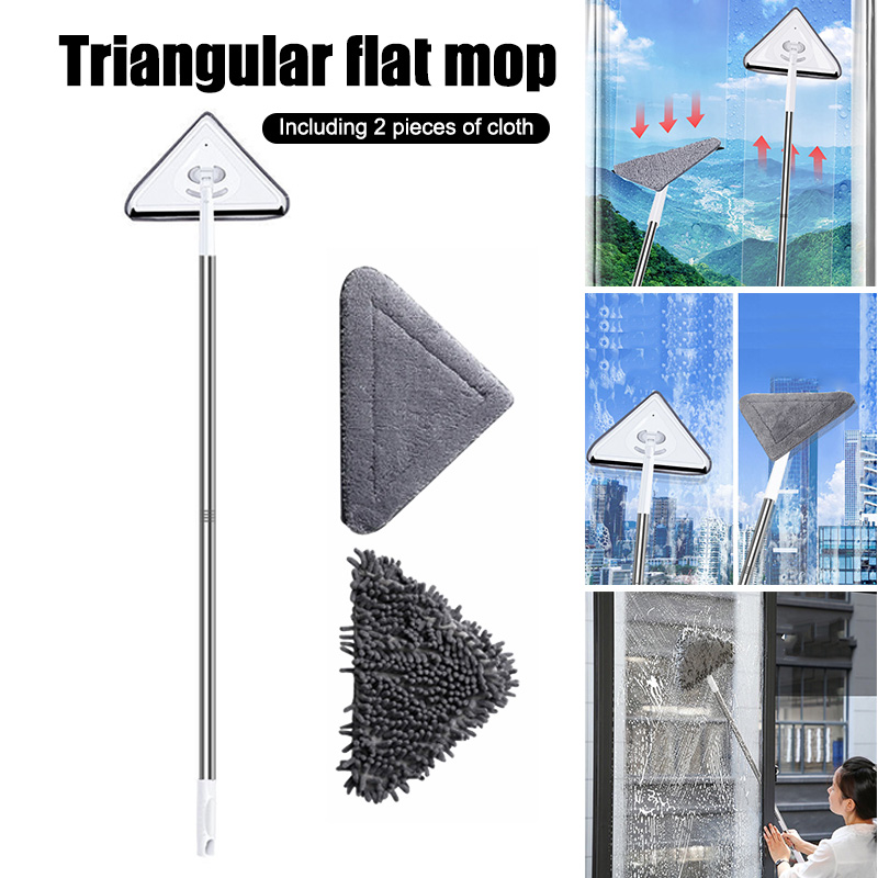 Triangles Lazy Cleaning Mop Adjustable 360 Degree Rotatable Telescopic Rod Mop for Clean Roofs Walls Cars Corners（White including Two Pieces of Cloth） Daily Necessities