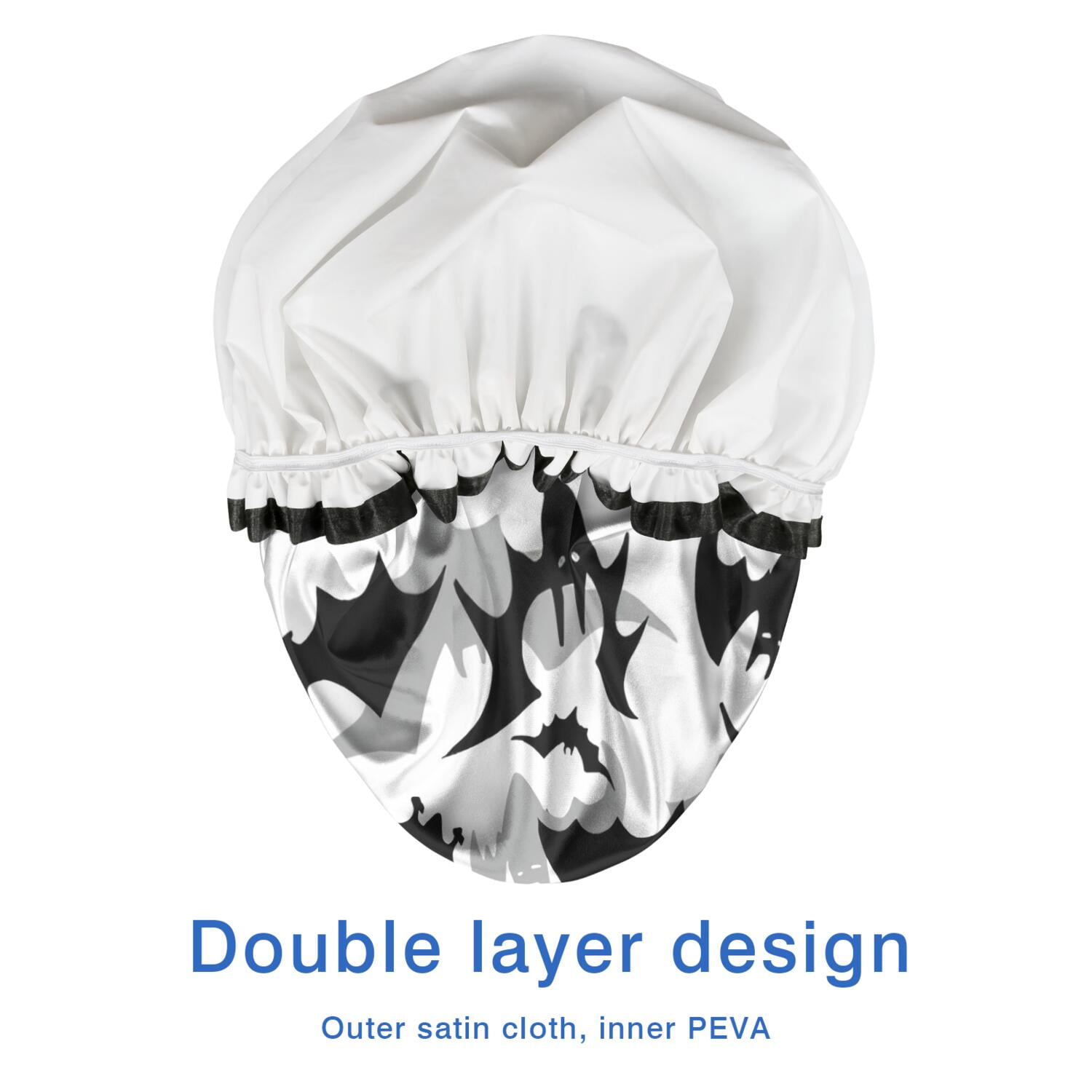 Shower Caps,Black and Gray Halloween Bats Waterproof Shower Cap for Women 4 Pieces,Double Reusable Hair Cover for Shower PEVA Elastic Stretch Hem