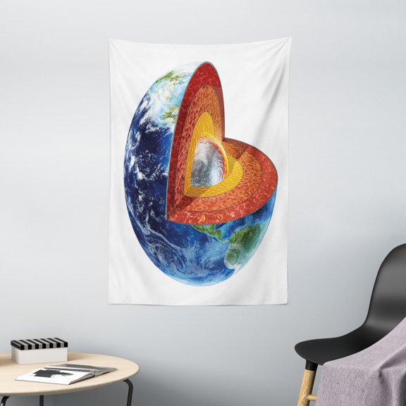 Earth Tapestry, Earth Image Showing the Inner Core Geology and Science Themed Planet Globe Print, Wall Hanging for Bedroom Living Room Dorm Decor, 40W X 60L Inches, Multicolor, by Ambesonne