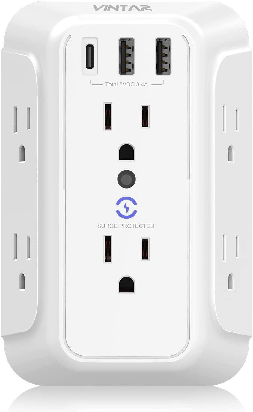 Smart 3.4A Total USB Outlet Adapter Splitter for Home and Office VICOUP Multi Outlet Extender Multiple Outlet Wall Plug Surge Protector 1080J with 3 USB Ports Dorm Essentials 
