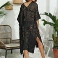 thumbnail image 5 of Cavosen Women Beach Cover up Open Front Woven Crochet Hollow Out Dress Cardigan Bikinis Swimsuit Cover Ups Short Sleeve Sheer Woven Long Swimwear Kaftan Solid Bathing Suit Kimono, 5 of 6