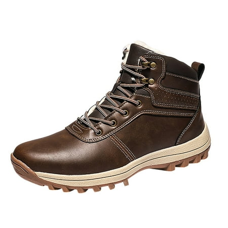 

Povozer Work Boots for Men Steel Toe Boots Waterproof Slip Resistant Industrial & Construction Work Boots(Brown 9)