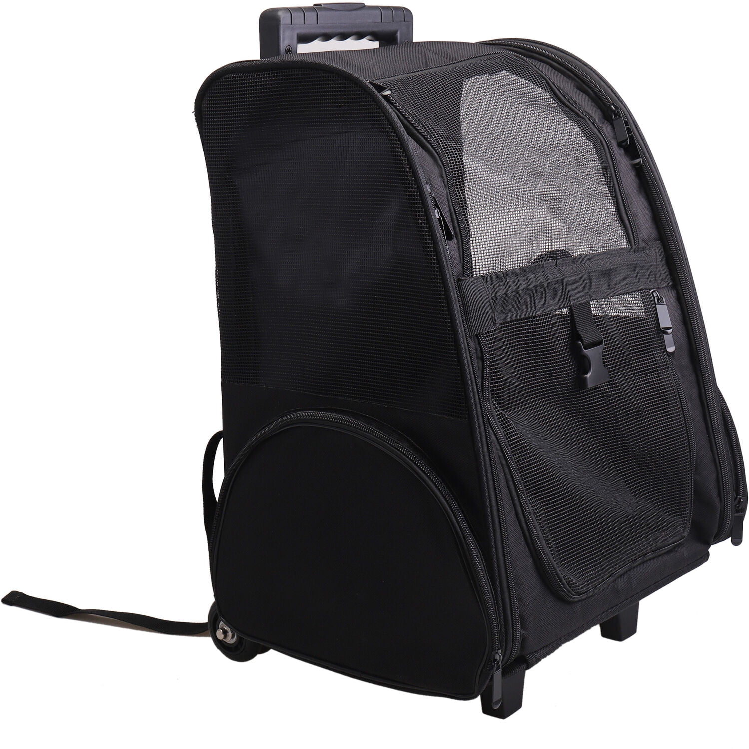Kopeks Deluxe Backpack Pet Travel Carrier with Double Wheels - Black 