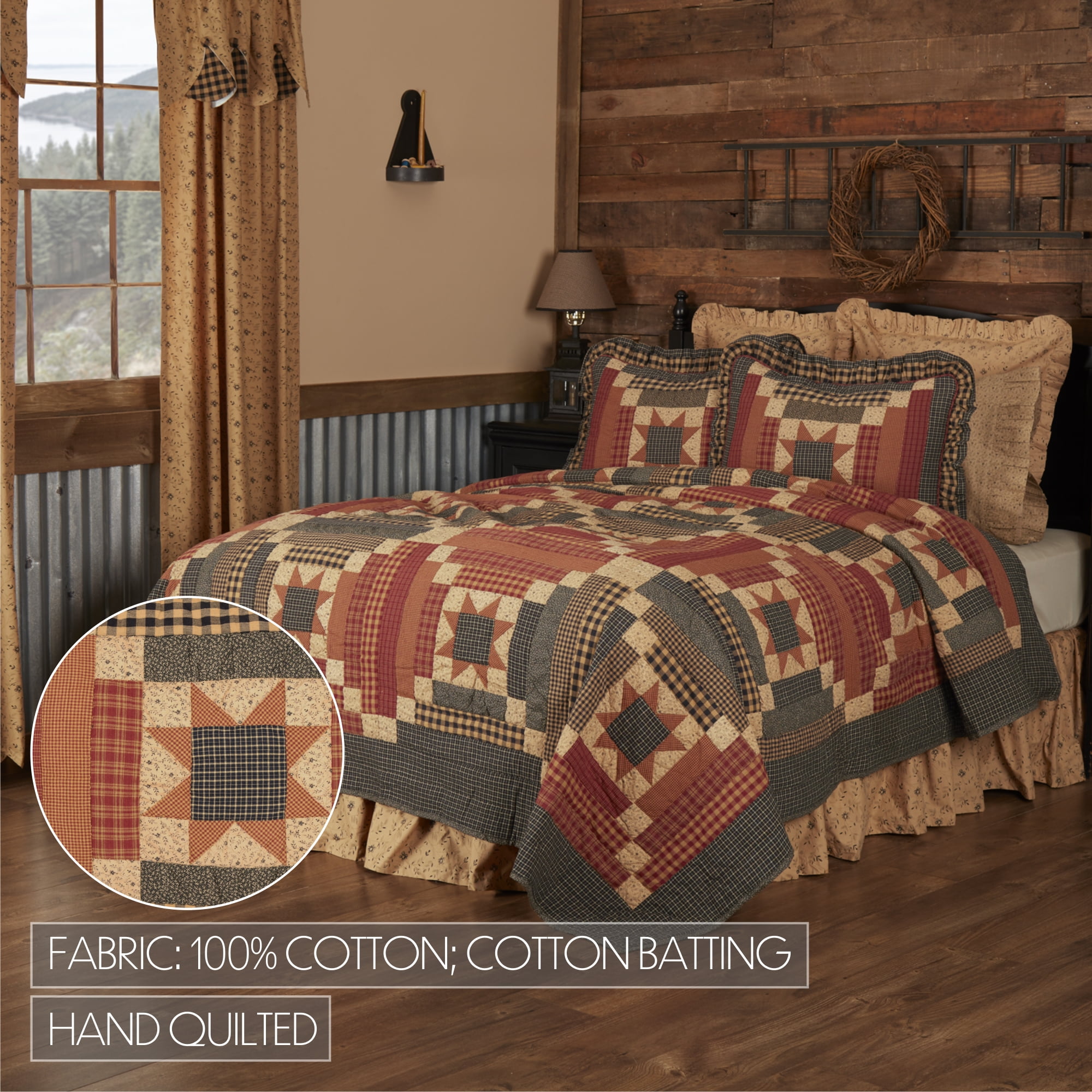 VHC Brands Maisie Twin Quilt 70Wx90L Country Patchwork Design, Barn Red