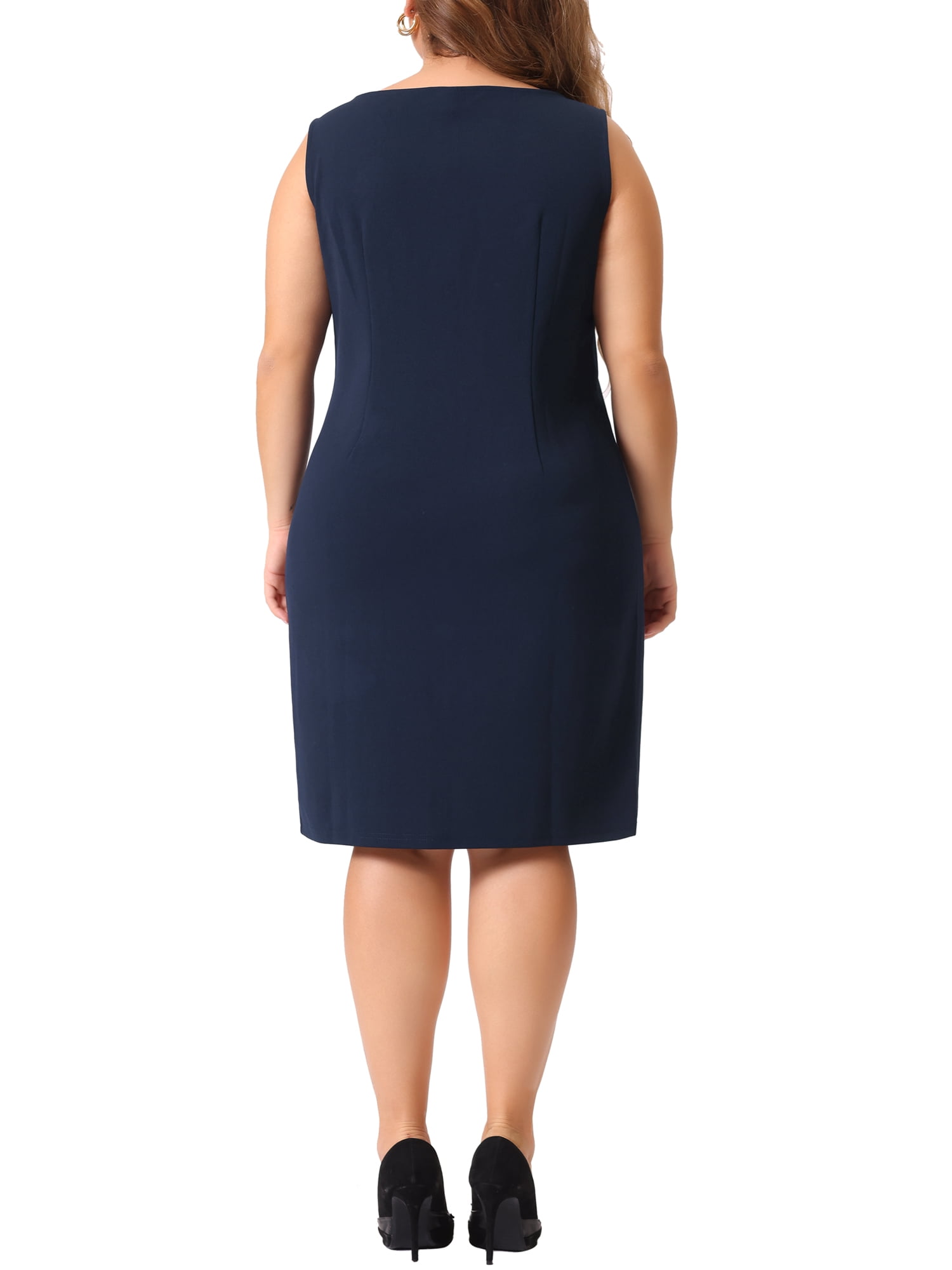 DARING DIVA Women's Plus Size Sleeveless Straight Pencil Sheath Dresses 2X Navy Blue
