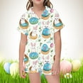thumbnail image 2 of Byoo Big Girl Graphic Homewear Set Easter Bunny Egg Print Buttons Shirt Shorts Sleepwear Outfit Casual Home Clothes Set, 2 of 5