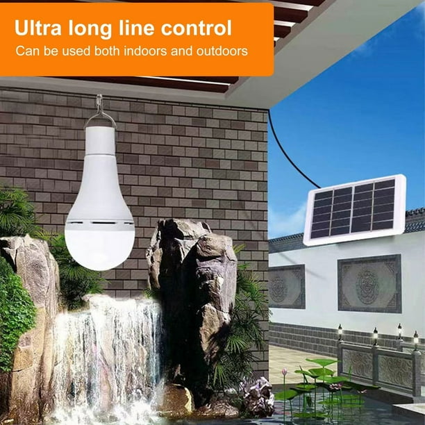 Bombilla LED solar lámpara de camping 7W | Luz de emergencia recargable con batería de 1800 mAh y panel solar | 5 modos | Temporizador | Uso en interiores y exteriores | Iluminación portátil para