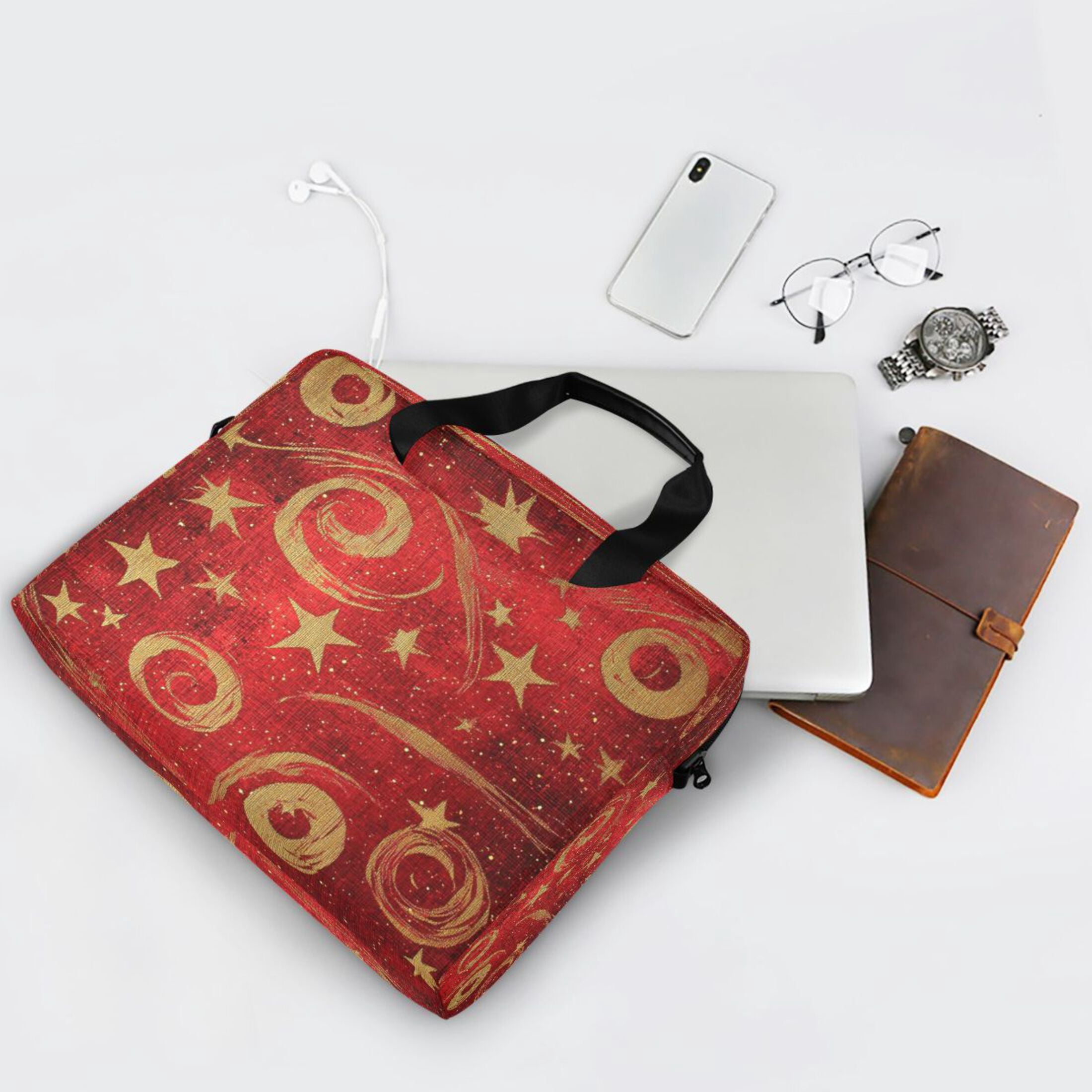 16" Laptop Tote Bag Laptop Sleeve Case Computer Briefcase for Work & Travel Red and Gold Star Swirls