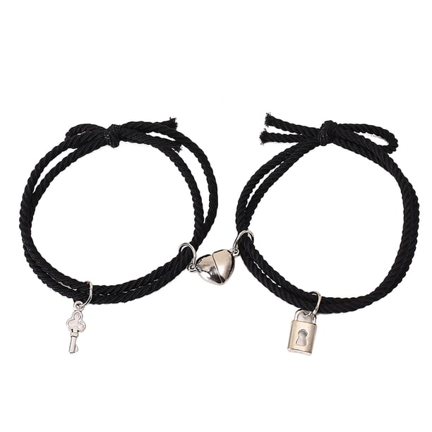 Pulsera de pareja de 2 piezas con diseño único de llave y corazón, pulsera elegante y sencilla para fiestas y citas.