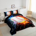 thumbnail image 3 of Feelyou Est Sleep Baseball Full Size Comforter Sets for Teens, Fire and Water Bedding Comforter Set, Blue Orange Honeycomb Abstract Reversible Bedding Sets, Super Cozy Room Decor, 3pcs, 3 of 8