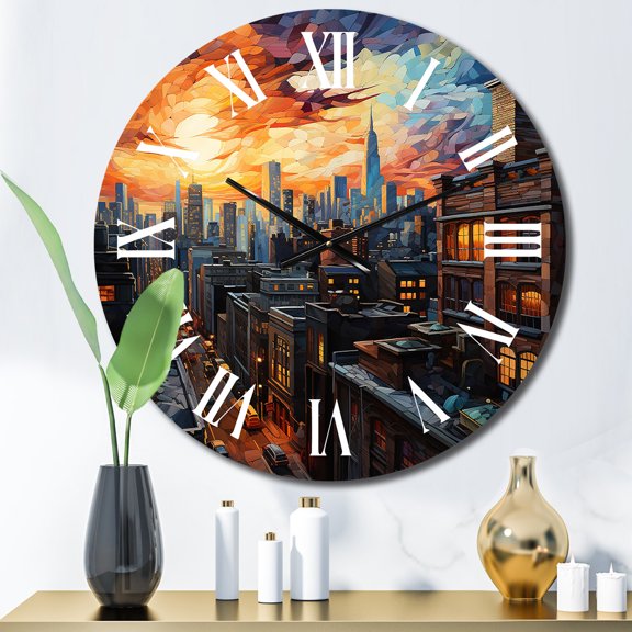 Designart "Dreamlike Metropolis II" Abstract Realism Oversized Wall Clock