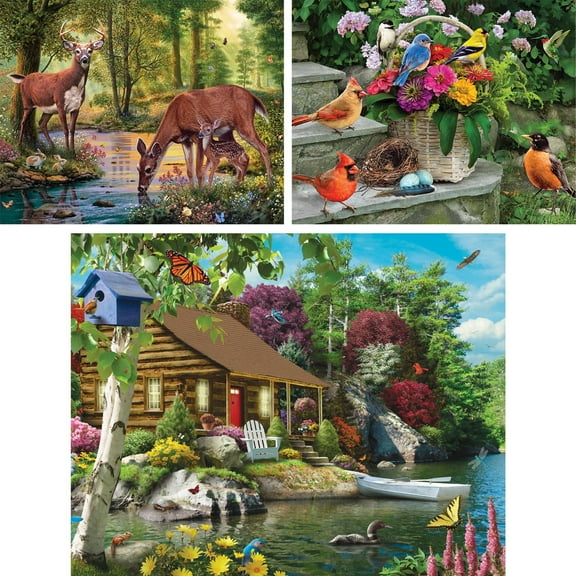 Bits and Pieces Set of 3 200 Piece Jigsaw Puzzles for Seniors Nature Bundle 15” x 19”