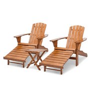 MoNiBloom Set of 3 Adirondack Chairs with Foldable Side Table, Reclining Lounge Chairs with Retractable Footrest, Weather Resistant Outdoor Fire Pit Chairs, Teak