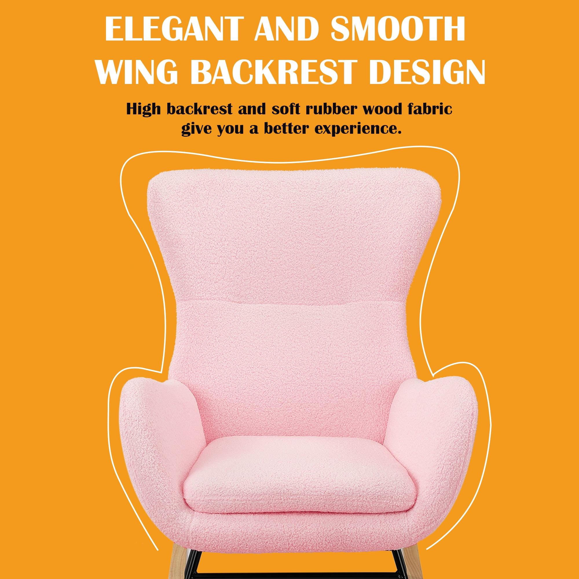 Prilinex Rocking Chair, Nursery Rocking Chair with Upholstered for Living Room Reading Room, Teddy Fabric, Pink