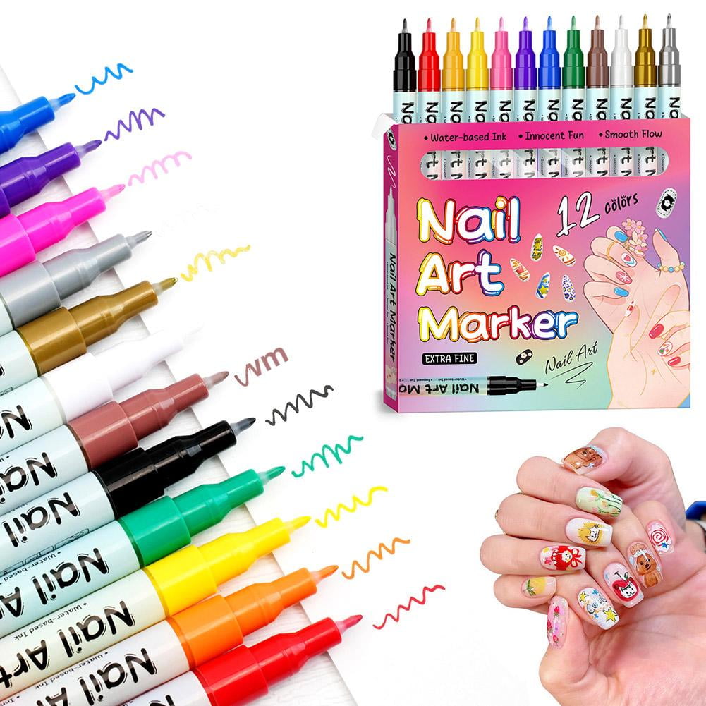 24 Colors Nail Art Pens Set Quick-Drying Acrylic Paint Markers for 3D Nail Art, Dotting & Drawing, Nail Design Tools for DIY Manicure at Home & Salon
