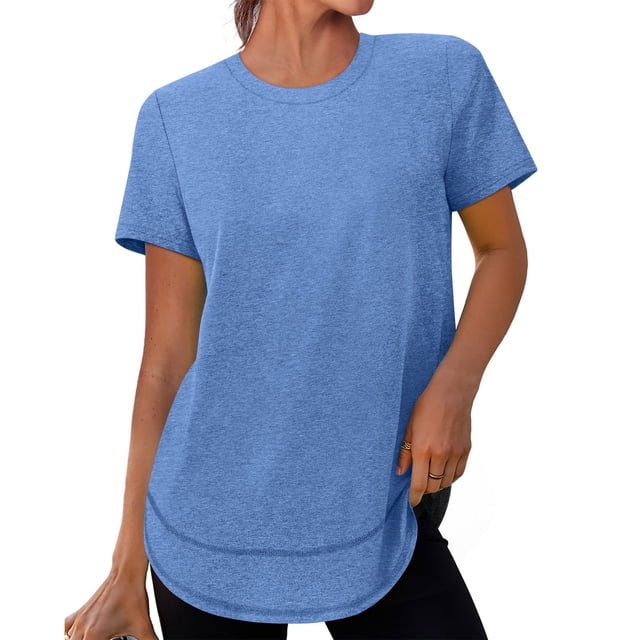 Chemise à Manches Courtes anti-UV pour Femmes, Col Rond en Polyester, Tissu Léger et Respirant, Protection UPF, Coupe Décontractée, Tenue de Printemps