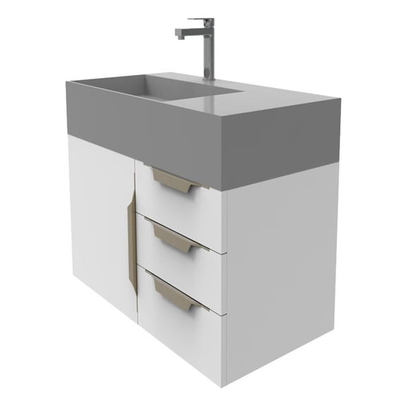 Castello USA Amazon 36" White Wood Floating Vanity with Gray Top and Gold Trim