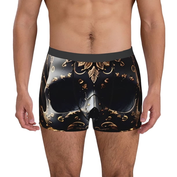 Fotbe Gold Pattern Black Skull Calzoncillos Tipo Boxer con Bolsa de Soporte Total para Hombre, X-Temp Fresco, Transpirable y de Secado Rápido-Small