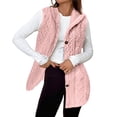 thumbnail image 2 of Women's Mid-Length Sleeveless Hooded Vest, Double Sided Fleece Cardigan, Button Front Plush Vest, Embossed Pattern Fleece Vest, Warm Winter Layering Piece, Casual Loungewear Vest Pink L, 2 of 4