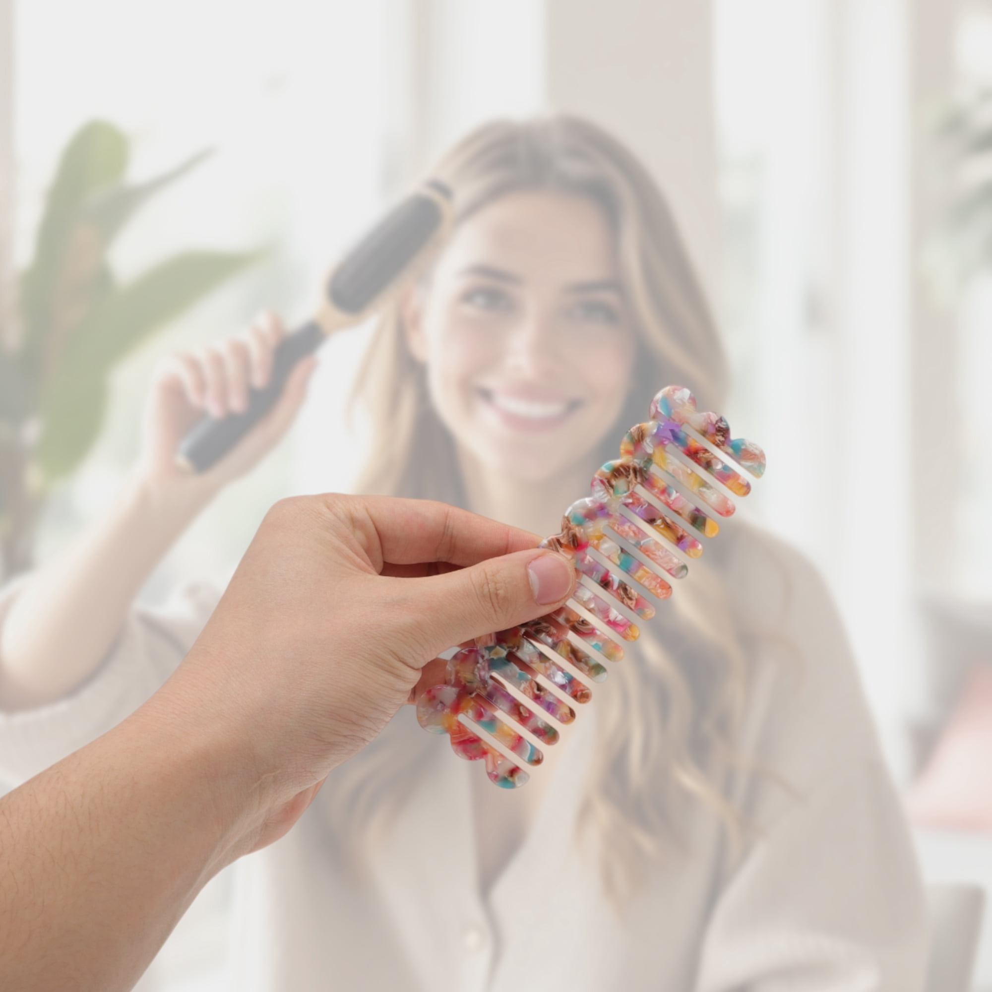 Unique Bargains 1 Pc Wave Rectangular Hair Comb for All Hair Types Styles Colorful