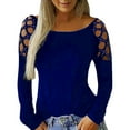 thumbnail image 3 of OKBOP Womens Blouses And Tops Casual,Sexy Off Shoulder Long Sleeve Hot Drilling Solid Hollow Out O-Neck T-Shirt Blouses For Women Fashion 2022 Fall Tops Preppy Sweatshirt, 3 of 6