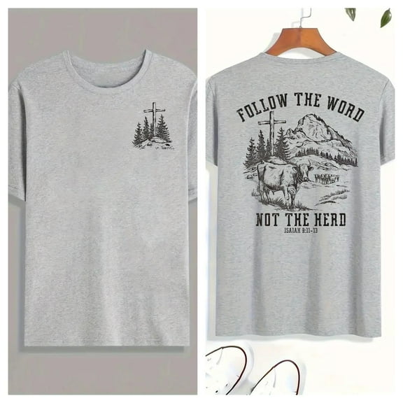 Christian Statement Graphic Tees - "Follow the Word Not the Herd" Bible Inspired Print Shirts - Cotton Faith Pattern Tops(S-5XL)