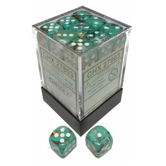 Chessex Marble Oxi-Copper/White 12mm D6 Dice Block (36)