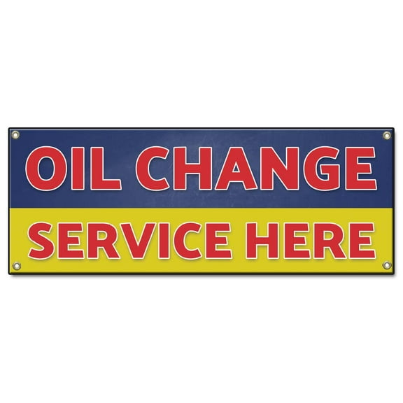 Oil Change Service Here | 18" X 48" Banner | Heavy Duty 13oz. Outdoor Vinyl Single Sided With Grommets | Made in The USA