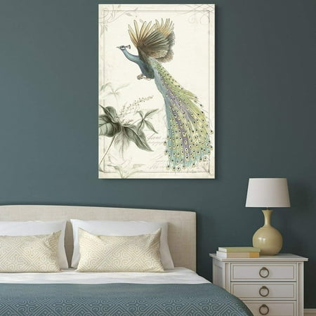 - wall26 Canvas Wall Art - Vintage Style Flying Peacock on Floral Background - Giclee Print Gallery Wrap Modern Home Decor Ready to Hang - 32x48 inches