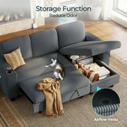 LINSY HOME 3 Seaters Sectional Couches for Living Room, Sofa Bed with Storage Seat, Pull Out Couch Bed with Storage Ottoman, Dark Gray