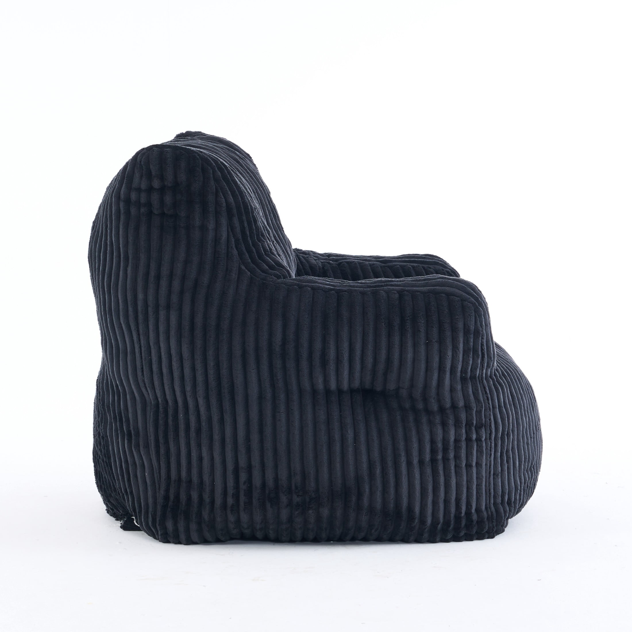 Noble House Solley 39" Fluffy Corduroy Bean Bag Chair, Memory Sponge Floor Lounger Accent Seat for Living Room, Black