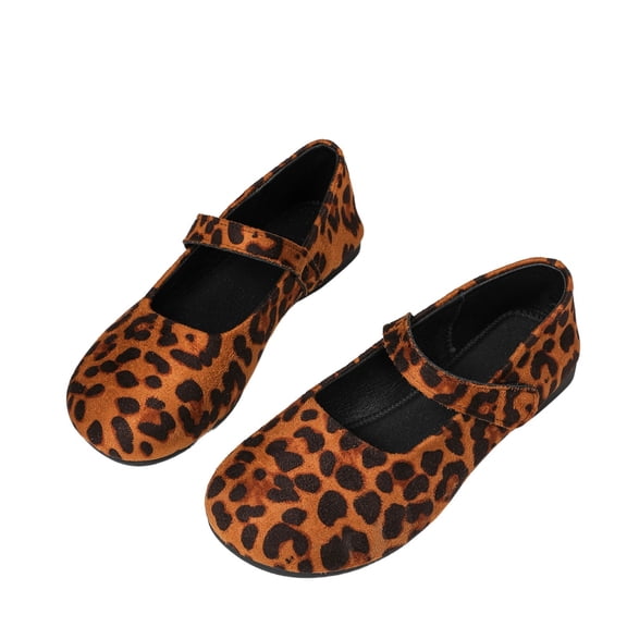 Wovix Women Leopard Faux Leather Flats Comfortable Round Toe Slip On Soft Work Flats Retro Mary Jane Dress Shoes
