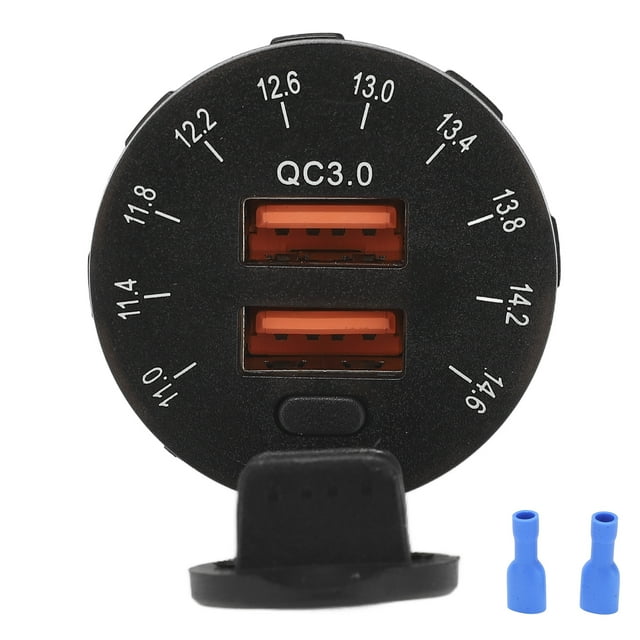 Cargador de coche USB QC3.0 de doble puerto de carga rápida universal para coches de 12 a 24 V, motocicletas, barcos y yates
