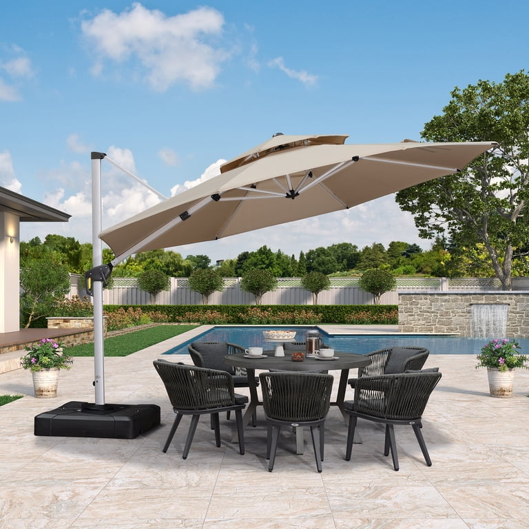 double top round deluxe patio umbrella PURPLE LEAF 13 Feet Offset Hanging Umbrella Outdoor Market Umbrella Garden Umbrella, Grey : Patio, Lawn & Garden crank system makes this offset umbrella easy to use 10 FT x 13 FT