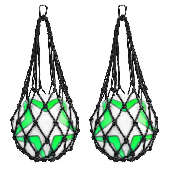 Linkidea Mesh Soccer Ball Storage, Sports Ball Rack Nylon Carry Bag, Durable Single Ball Bag, 2-Pack Fits to Balls 3, 4, 5 (Black)