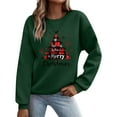 thumbnail image 2 of Guzom Womens Green Christmas Crewneck Sweatshirt - Long Sleeve with Buffalo Plaid Tree & Merry Christmas,Size XS, 2 of 5
