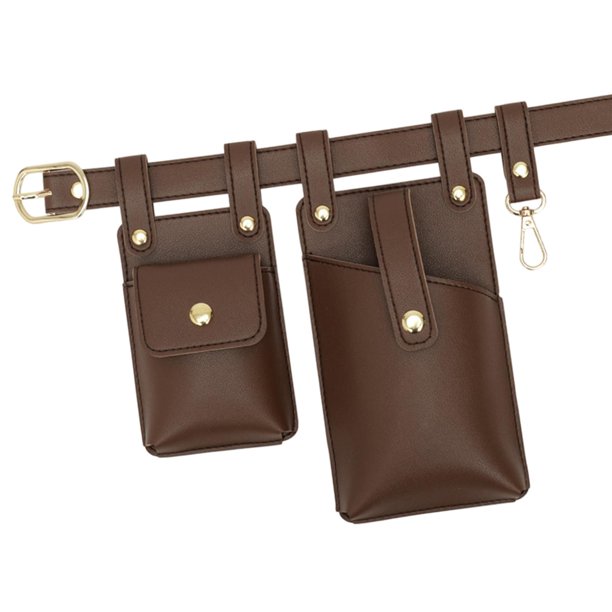 Riñonera de piel sintética resistente, organizador de cintura, multifunción, elegante Marrón oscuro