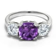 thumbnail image 2 of Gem Stone King 3.10 Cttw Amethyst and Moissanite 3 Stone Engagement Ring for Women | 925 Sterling Silver | Cushion 8MM | Three Stone Wedding Engagement Anniversary Promise Ring for Women (Size 8), 2 of 5
