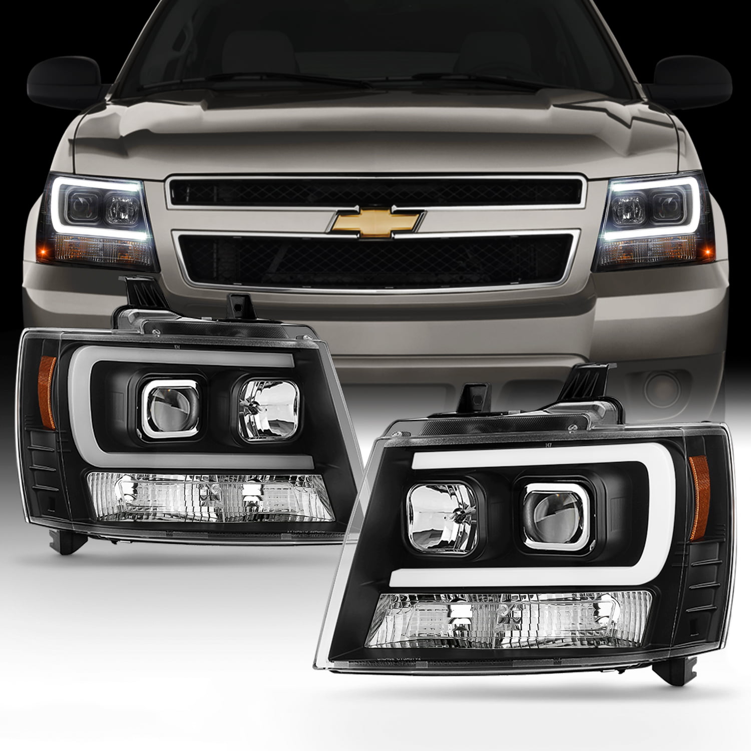 FOR 2005-2009 CHEVY EQUINOX BLACK REPLACEMENT HEADLIGHTS LAMPS W/LED SIGNAL DRL
