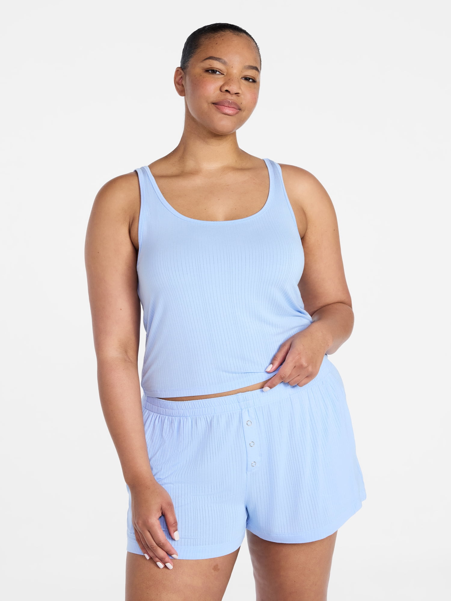 Joyspun Women’s Sleep Ribbed Modal Tank Top and Shorts Set, Size XS-XL, 2X-3X