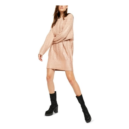 FREE PEOPLE Womens Gold Long Sleeve Short Shift Evening Dress Size: L