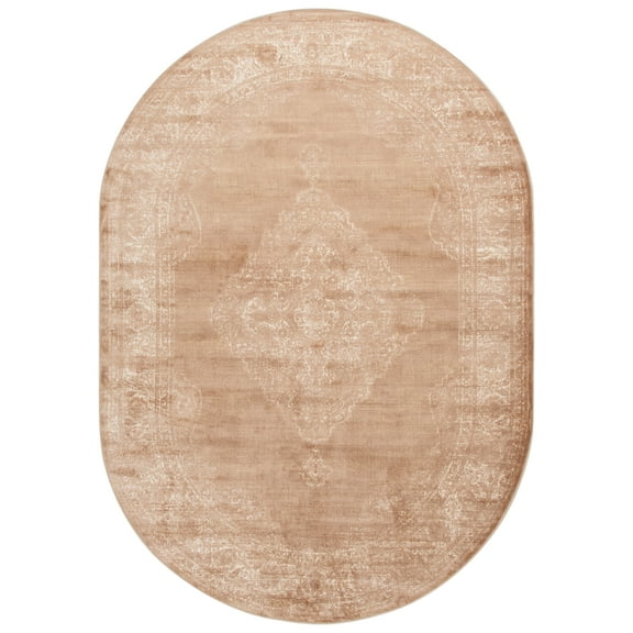 SAFAVIEH Vintage Kynaston Bordered Area Rug, Taupe, 5'3" x 7'6" Oval