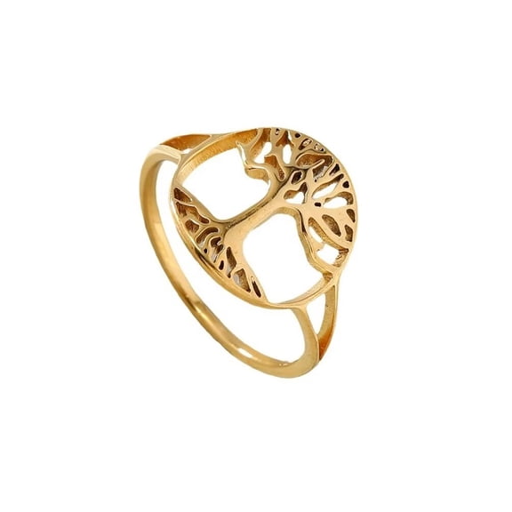 PAMTIER Women's Stainless Steel Simple Hollow Tree of Life Ring Gold Size 7