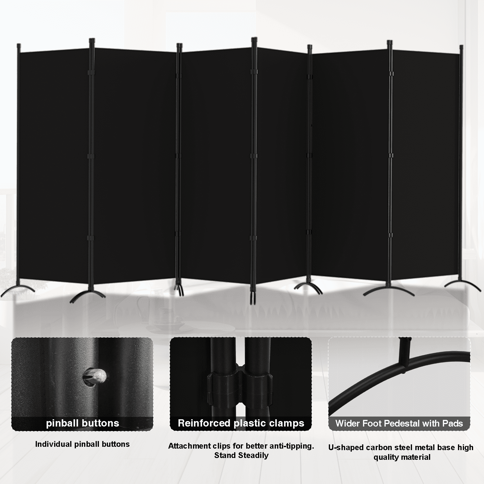 Gaildon 84”W×67”H 6-Pane Portable Folding Privacy Room divider, Black