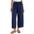 thumbnail image 2 of Womens Pants with Pockets 100% Cotton Decorative Button Drawstring Cropped Pants, 2 of 7