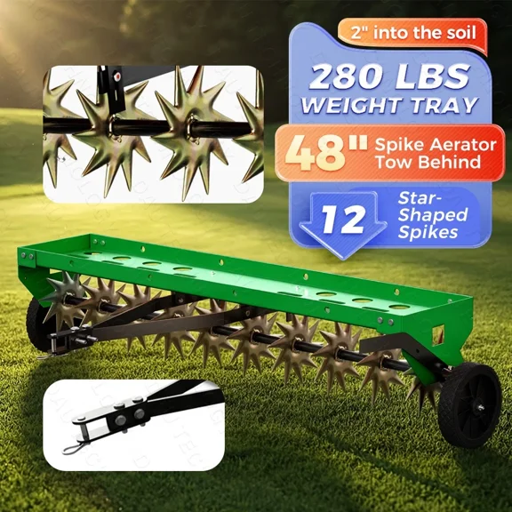48" Spike Aerator Tow Behind Lawn Aerator Tow Behind w/Universal Hich for Garden,Green