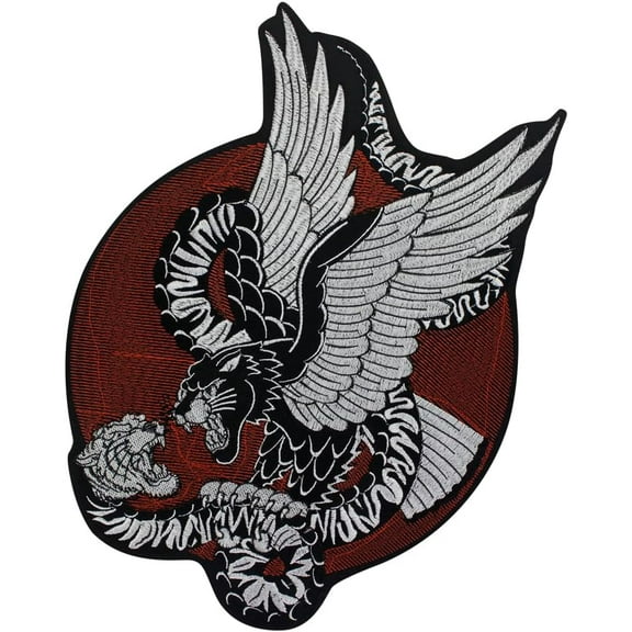 Embroidered Fabric Patch for Jacket Back Decor, Flying Tiger Clutching Snake Applique Personalized Iron on Patches for Racing Motorcycle 1 Piece